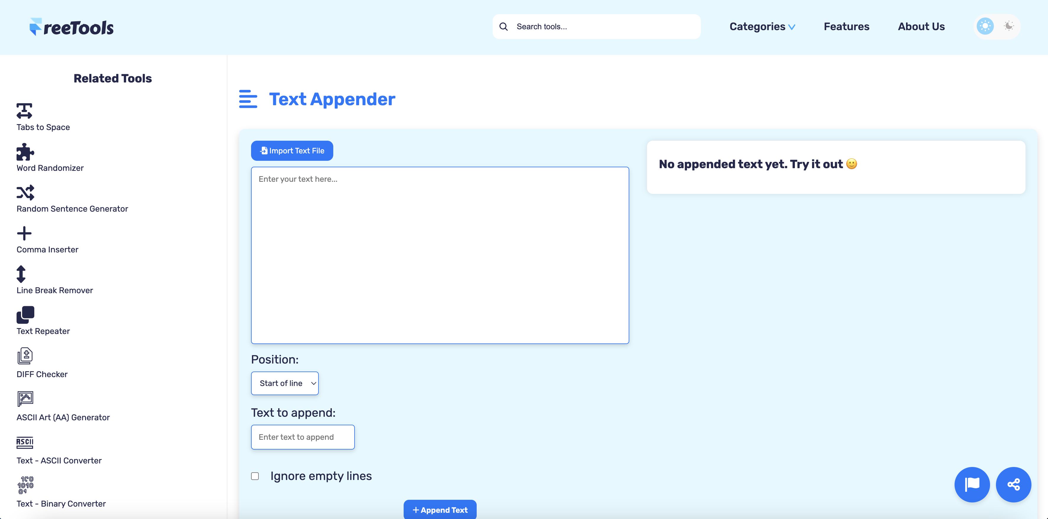 Text appender add text to beginning or end of lines freetools