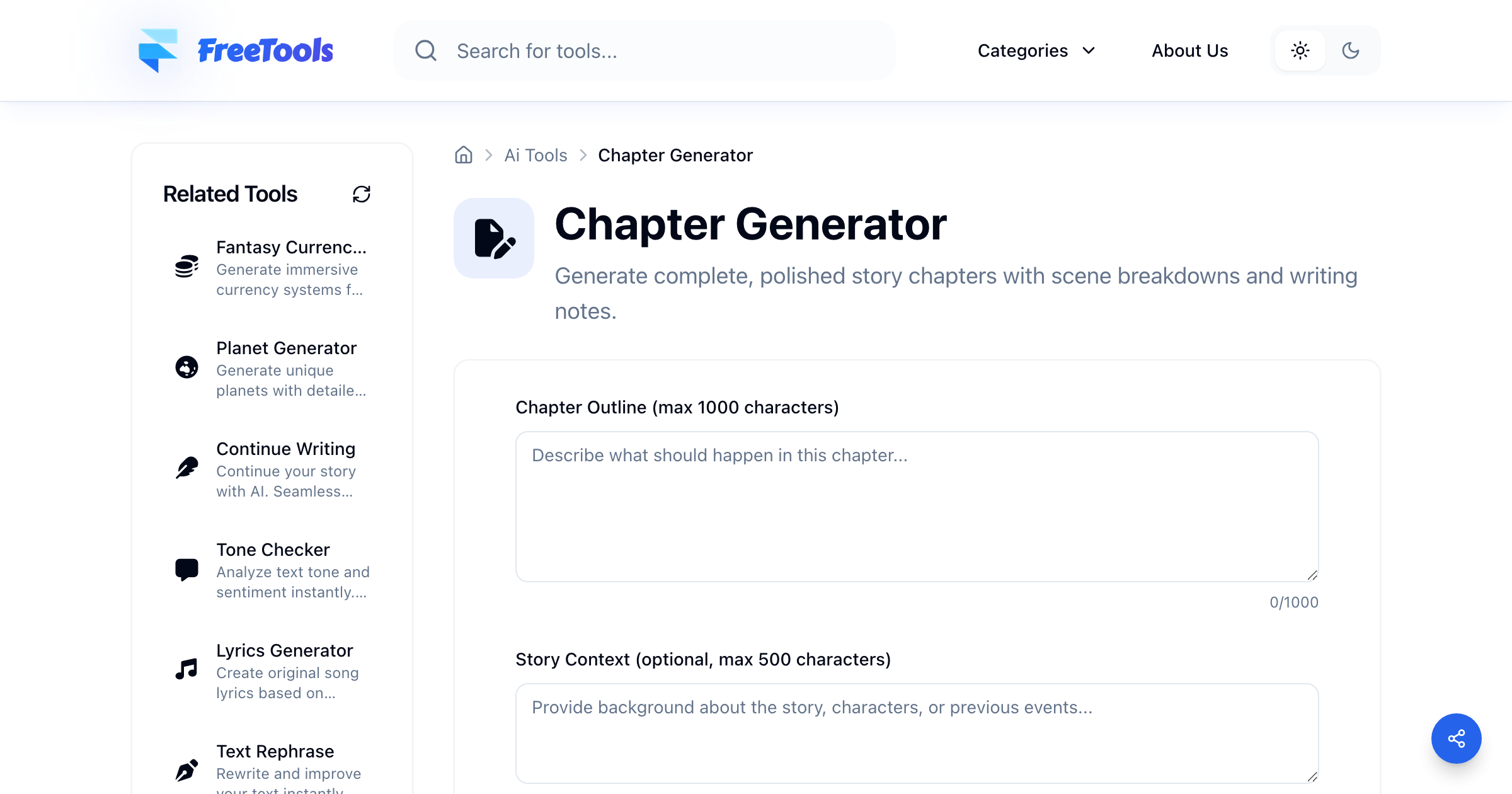 Chapter Generator - Free Online Tool | Free Tools