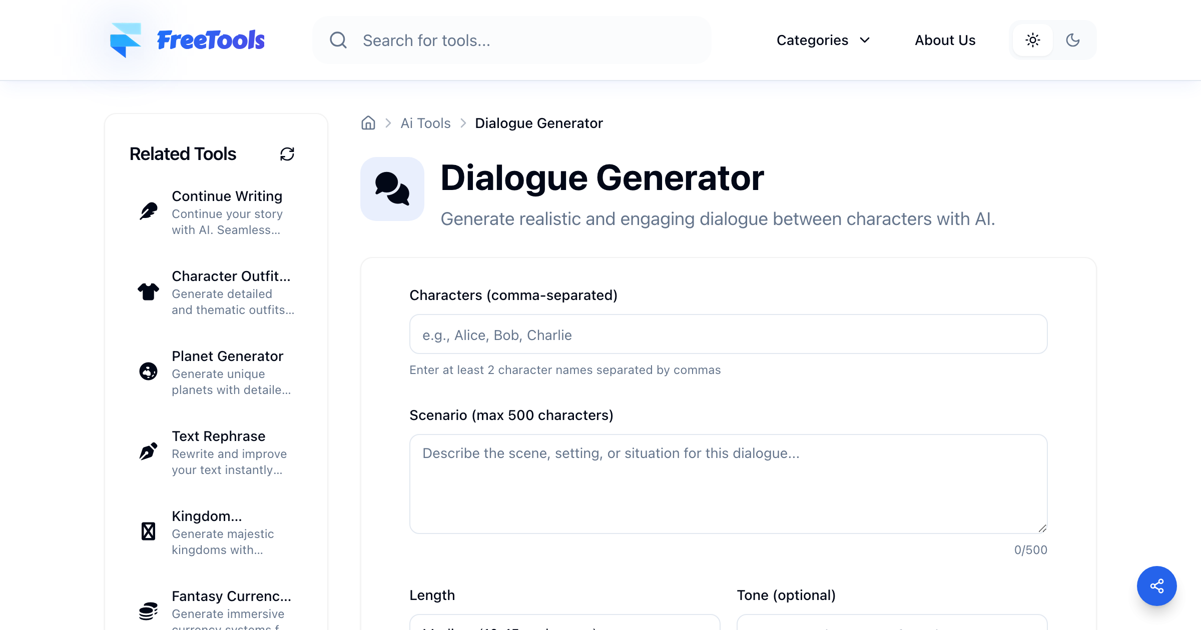 Dialogue Generator - Free Online Tool | Free Tools
