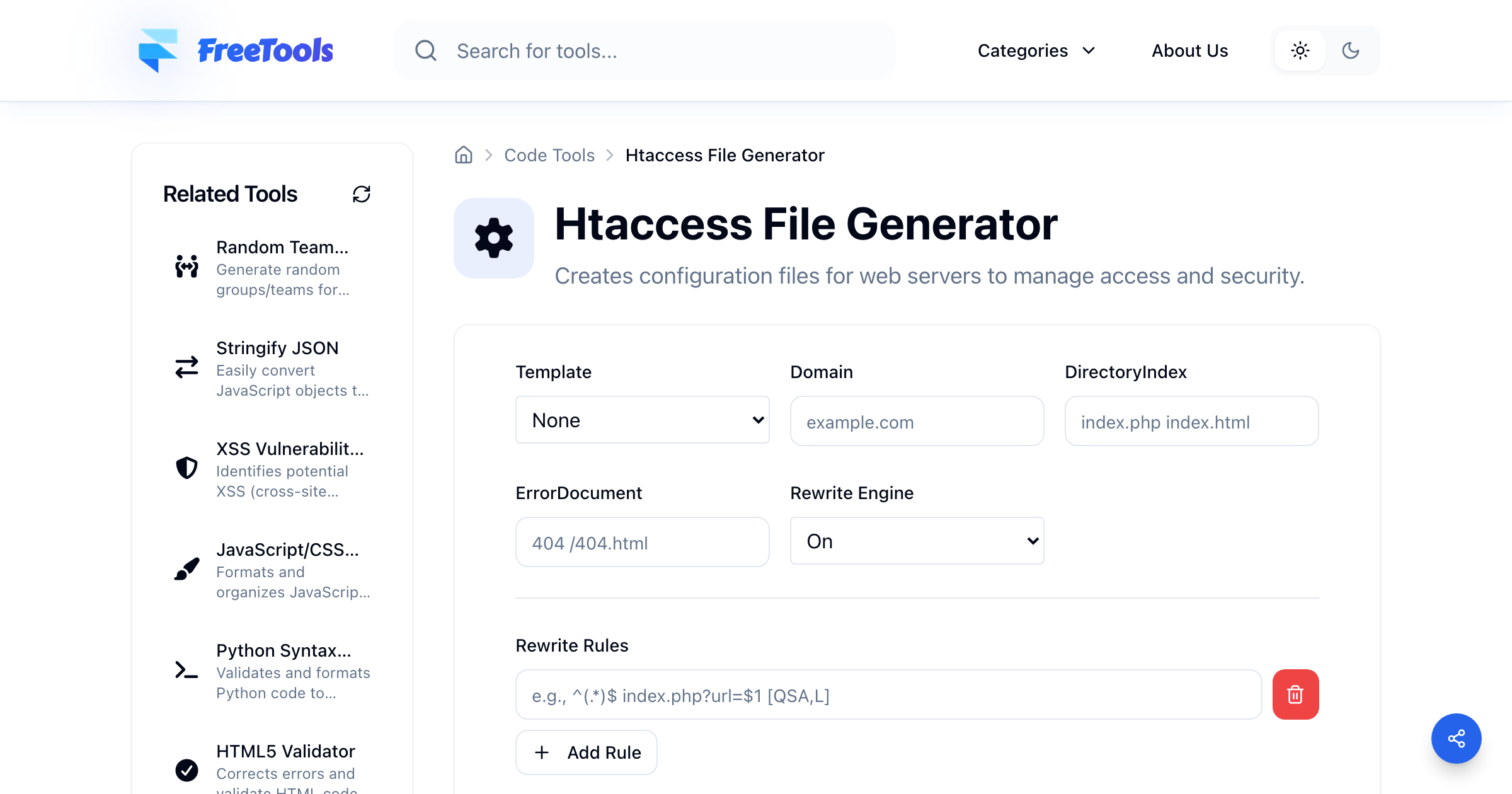 Htaccess File Generator - Free Online Tool | Free Tools