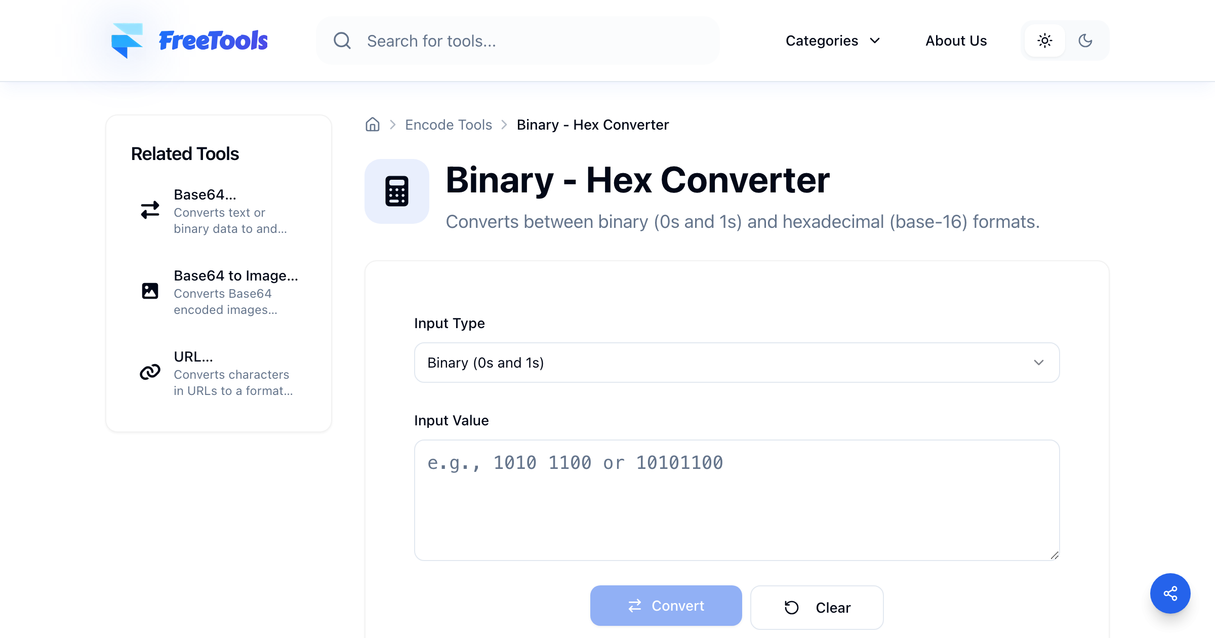 Binary - Hex Converter - Free Online Tool | Free Tools