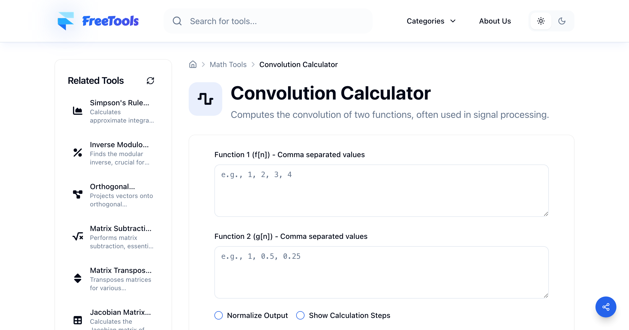 Convolution Calculator - Free Online Tool | Free Tools