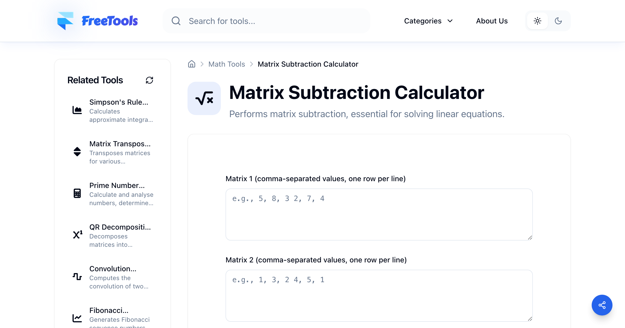 Matrix Subtraction Calculator - Free Online Tool | Free Tools