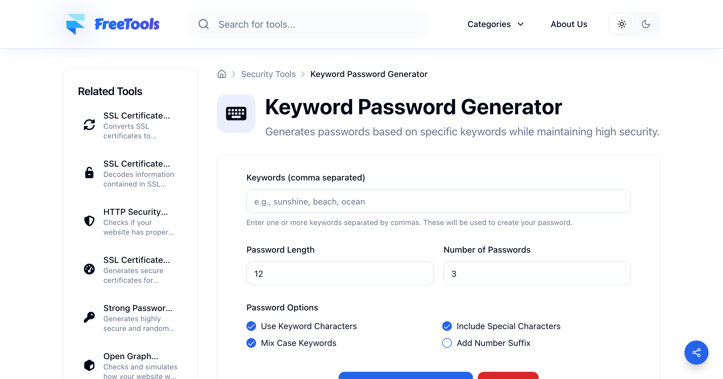 Keyword Password Generator - Free Online Tool | Free Tools