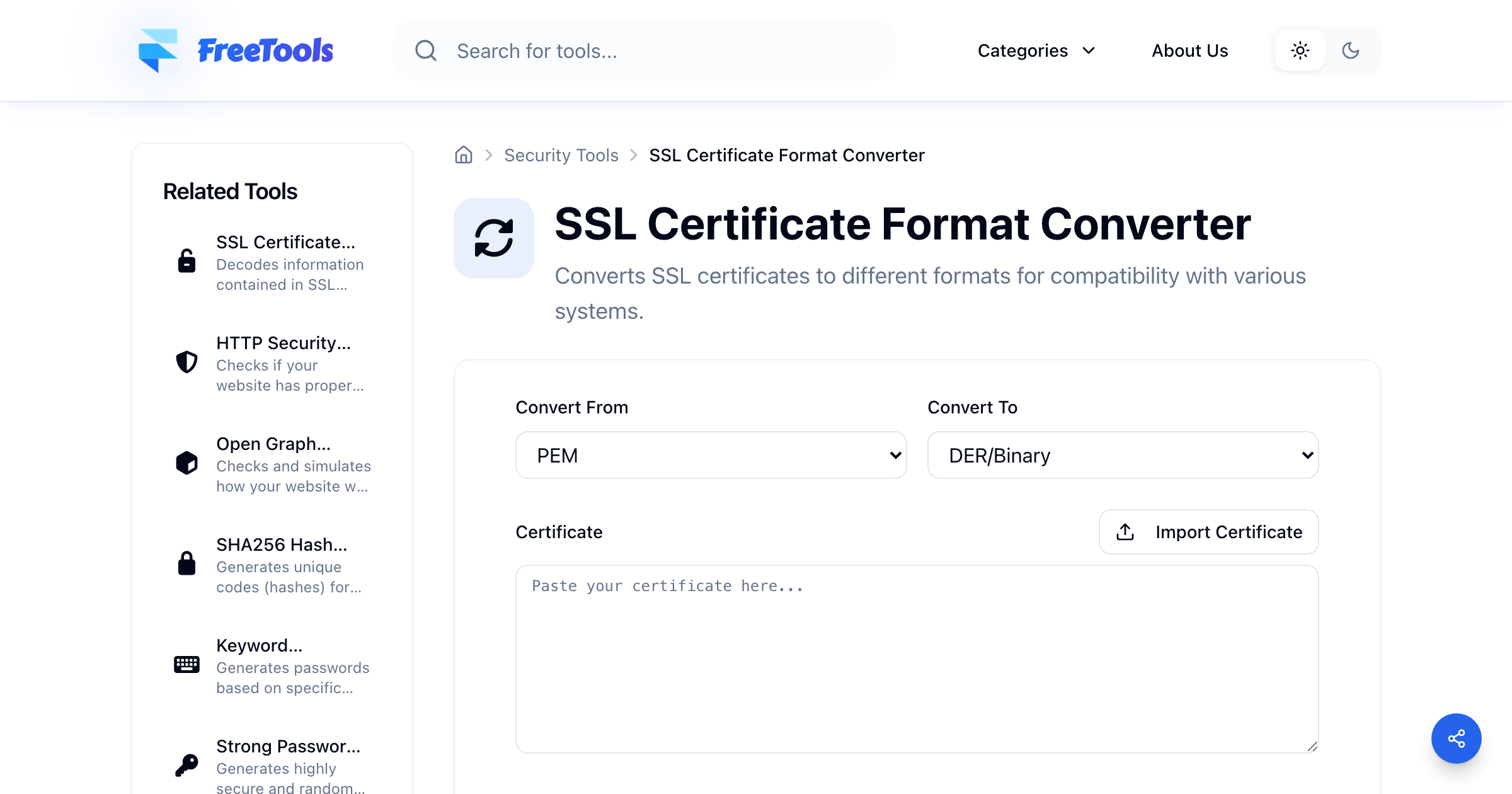 SSL Certificate Format Converter - Free Online Tool | Free Tools