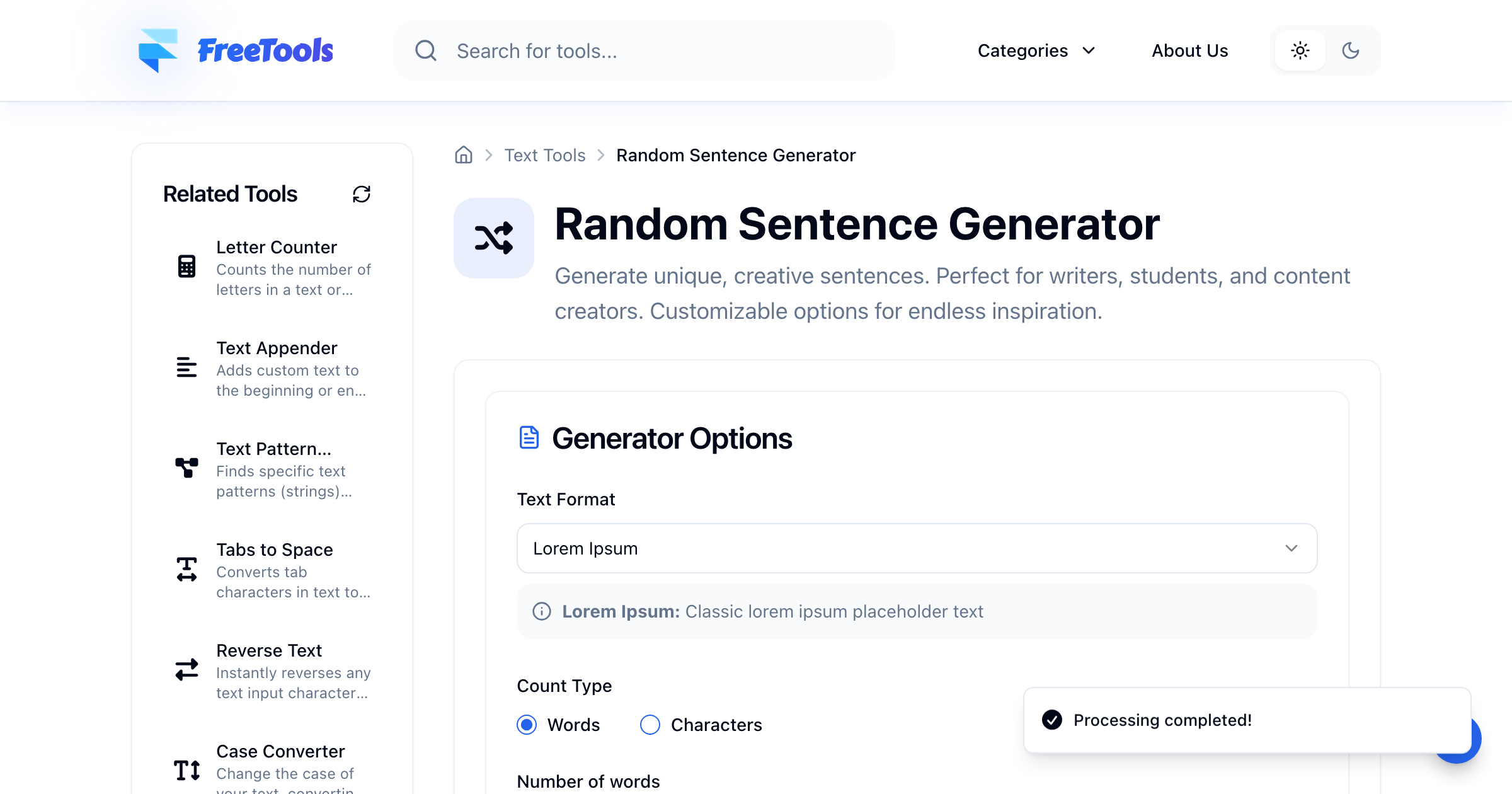 Random Sentence Generator - Free Online Tool | Free Tools